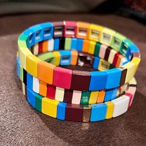 Colorblock Tile Stretch Bracelet Set - Multicolor